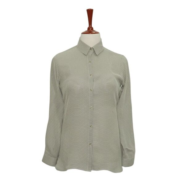 Womens Gray Check Chiffon Blouse Shirt Button Up Casual Dressy Top Medium Work - Picture 1 of 7